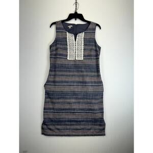 Talbots Dress Women’s Size 10 Blue Striped Sleeveless Cotton Blend